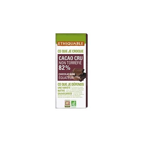 Chocolat Ethiquable Cacao Cru Noir 82% / 80g