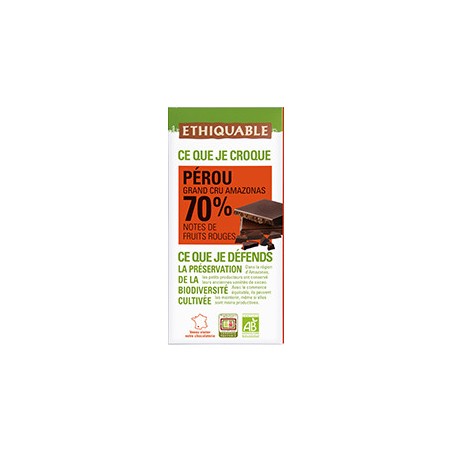 Chocolat Ethiquable noir 70% Pérou / 100g
