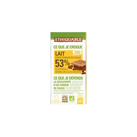 Chocolat Ethiquable Lait 53% Grand Cru / 100g