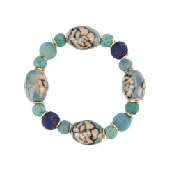 Bracelet Océan bleu / Céramique et sari recyclé - Inde