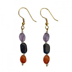 Boucles d'oreille / améthyste, lapis lazuli, cornaline, laiton - Inde