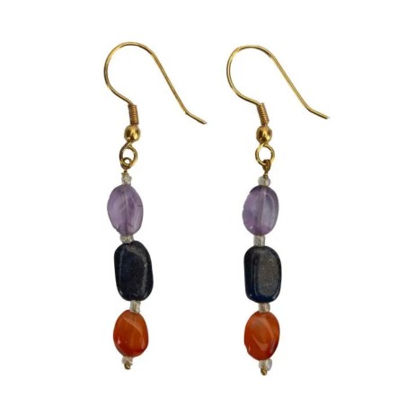 Boucles d'oreille / améthyste, lapis lazuli, cornaline, laiton - Inde
