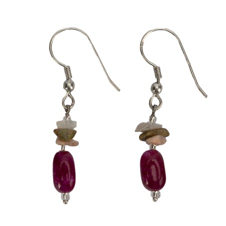 Boucles d'oreille / Pierre de lune, laiton - Inde