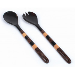 Couverts à salade / Corne, Bois de neem et coco - Inde