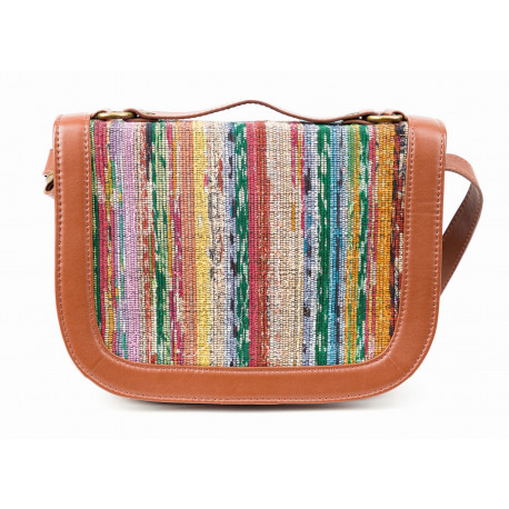 Sac bandoulière / Cuir de buffle nappa et sari recyclé - Inde