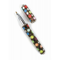 Stylo à bille avec capuchon / Métal, laque et perles - Inde