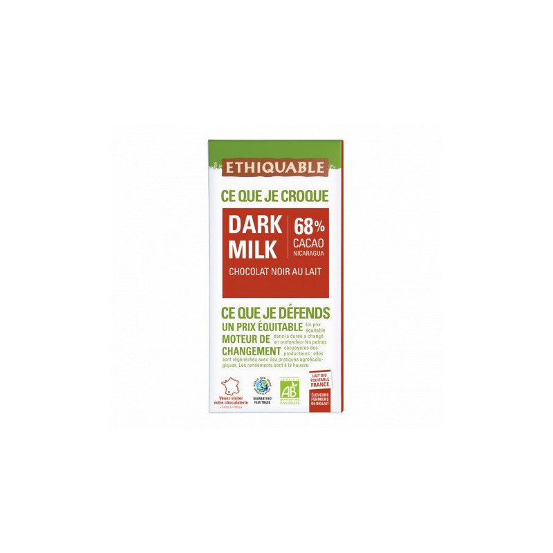Chocolat Ethiquable Dark Milk 68% / 100g