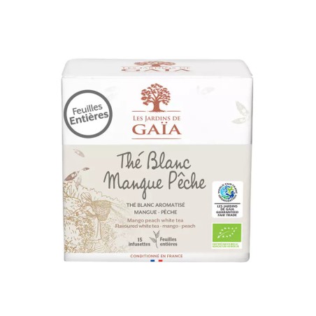 Thé Blanc Gaia Feuilles entières Mangue Pêche  / boite 15 infusettes - 24gr