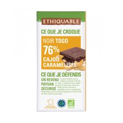 Chocolat Ethiquable Noir Togo 76% Cajou / 100g