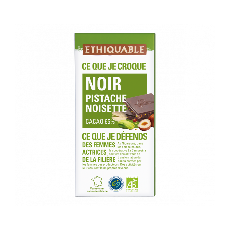 Chocolat Ethiquable Noir Pistache Noisette / 100g