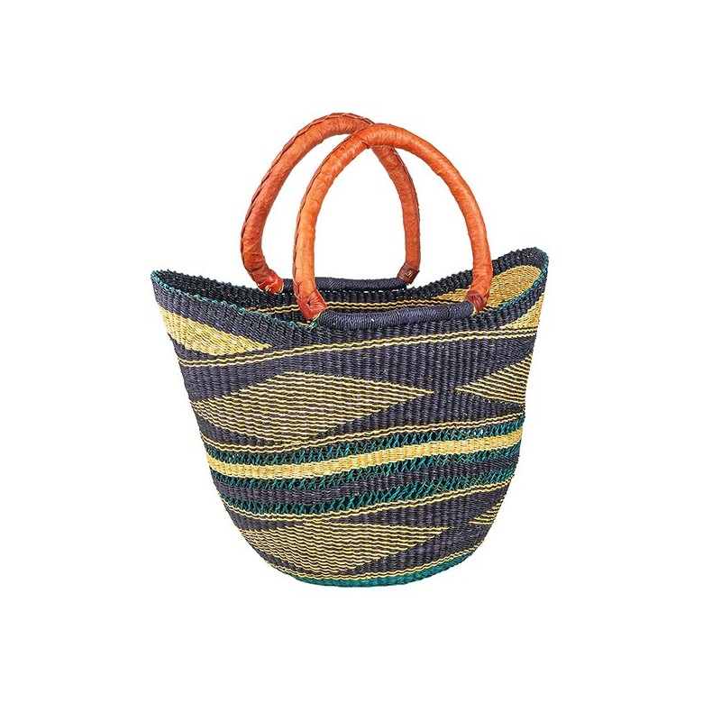 Cabas Bolga / Herbe éléphant & Cuir / Ghana