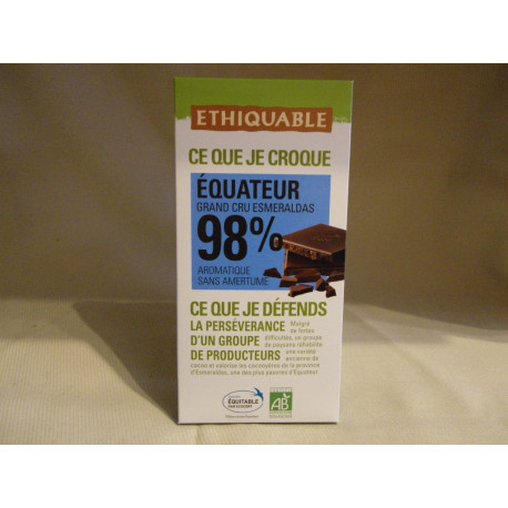 Chocolat Ethiquable Noir 98% / 100g