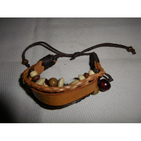 Bracelet indonésien / Cuir, coquillages