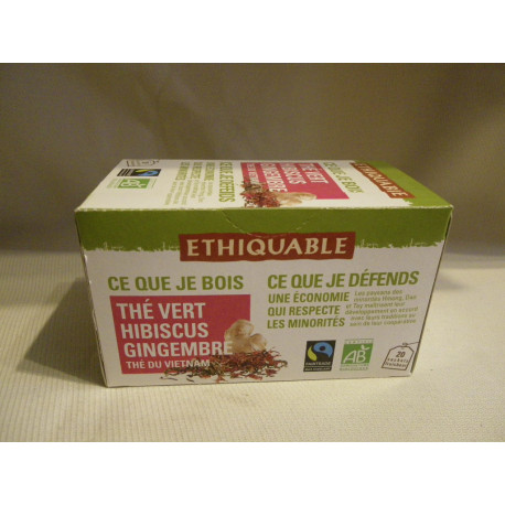 Thé Ethiquable vert hibiscus gingembre / 20 sachets